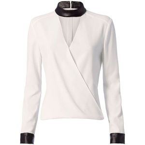 Intermix white blouse with leather detail - Size P
